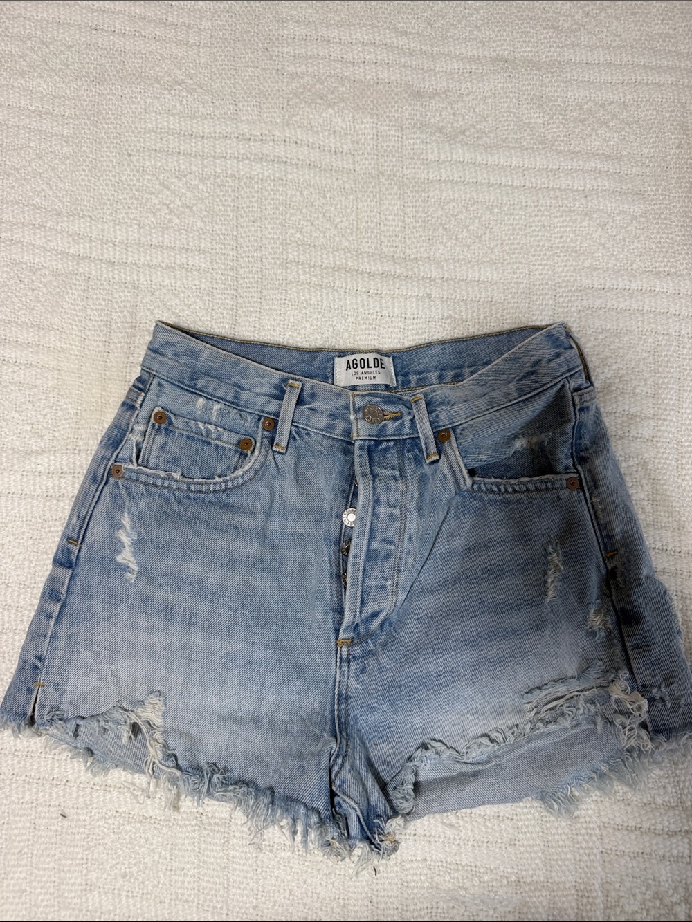 Agolde Light Wash High-Rise Distressed Jean Shorts